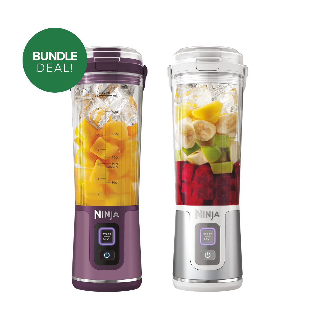 Ninja Blender Blast 530ML Purple & White Bundle