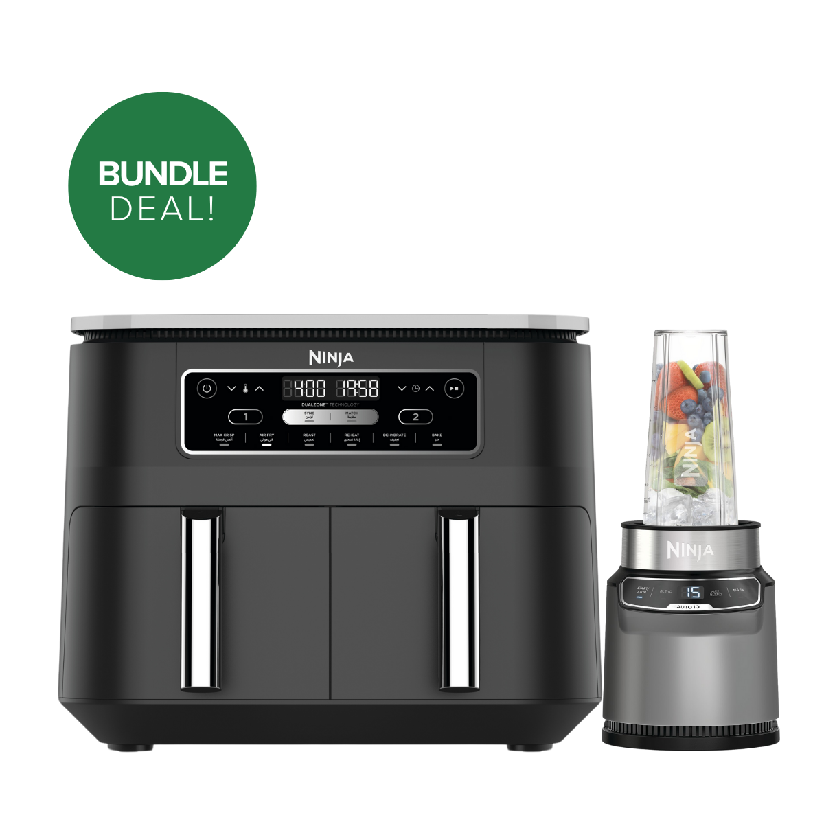 Ninja Foodie Dual Zone Air Fryer & Blender with Auto IQ Bundle