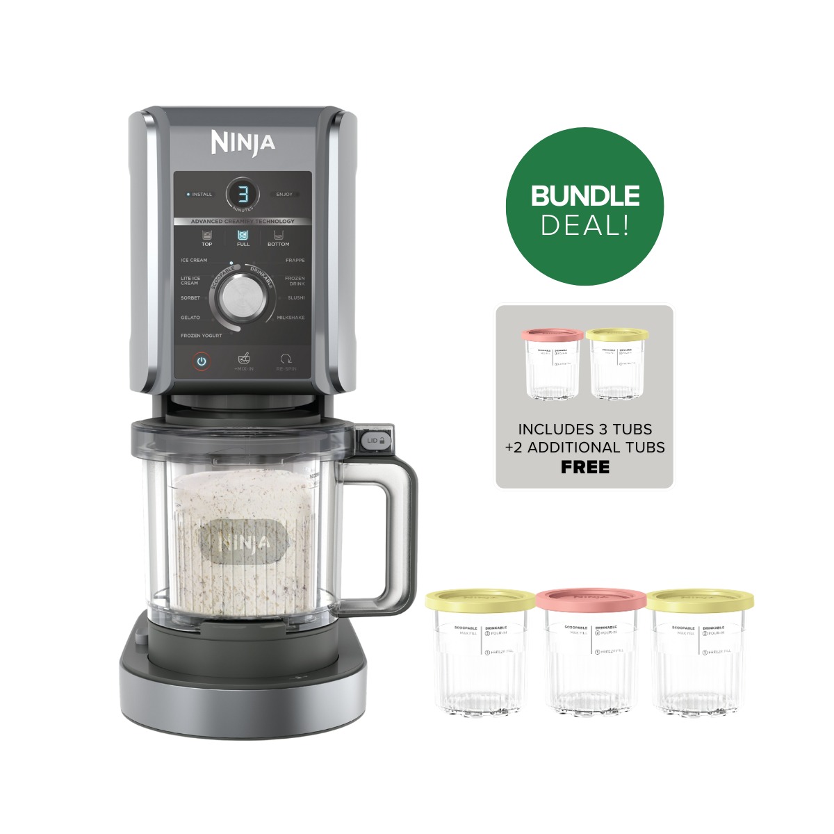 Ninja CREAMi Ice Cream & Frozen Drink Maker with 5 Tubs Bundle