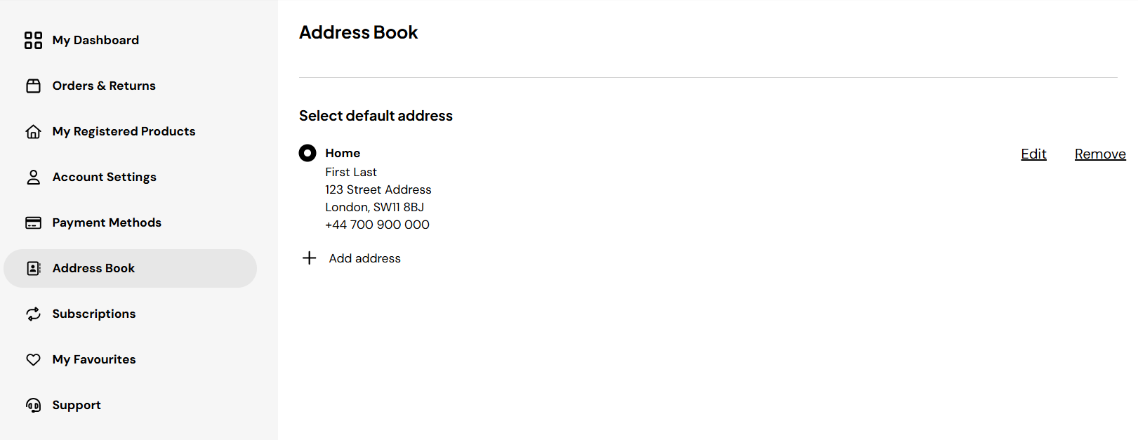 Verify the address was added screen